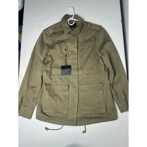 NWT Sofie Schnoor Women’s Green Cotton Parka Métal Stars Trim Sz 40 EU/ 4 US - Picture 7 of 16